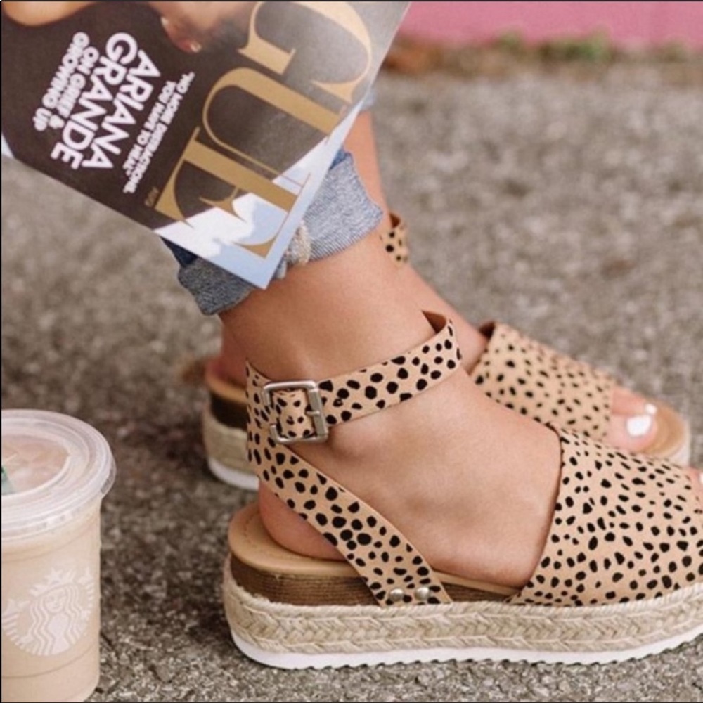 Leopard print platform sandals cheetah ankle strap - Picture 3 of 4